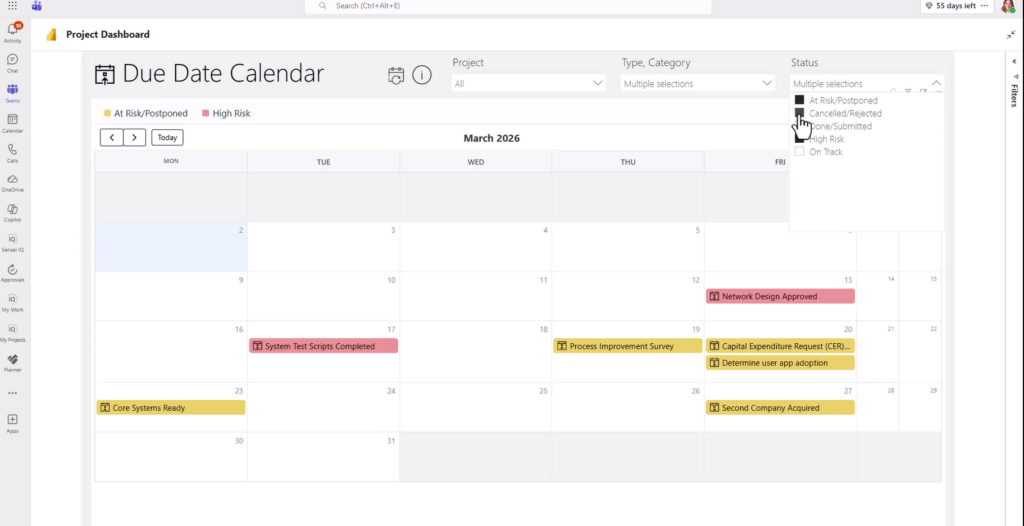 Due Date Calendar for Exception Reporting across all Work in the ...